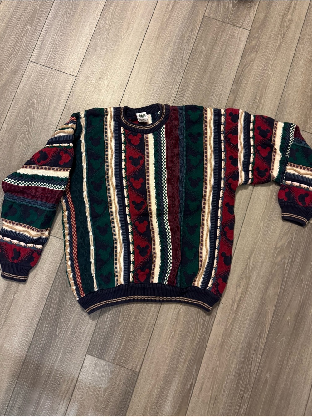 Vintage Disney Multicolor Striped Crewneck Sweater — Red, Green, Navy